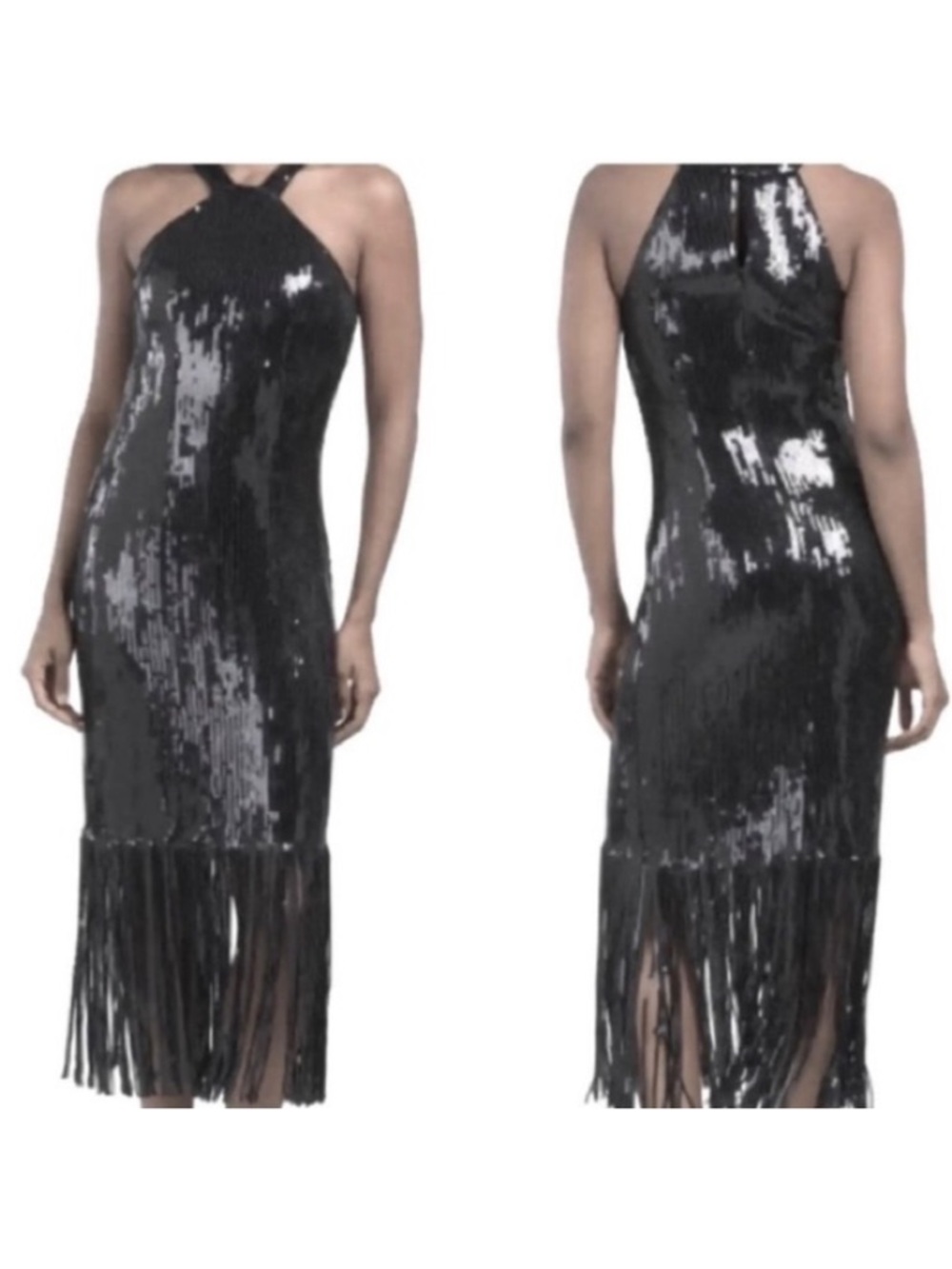 Midnight blue Sequined Fringe evening dress by Nanette Lapore M 10 NWT